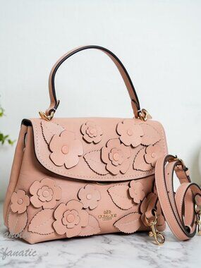 COACH CDY44 Emory Top Handle Bag with Floral Appliqué in Light Pink NWT